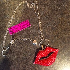Betsy Johnson Big Rhinestone Red Lips Necklace.